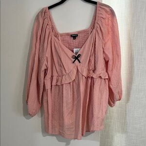 Torrid Light Pink Blouse with Black Bow Accent
